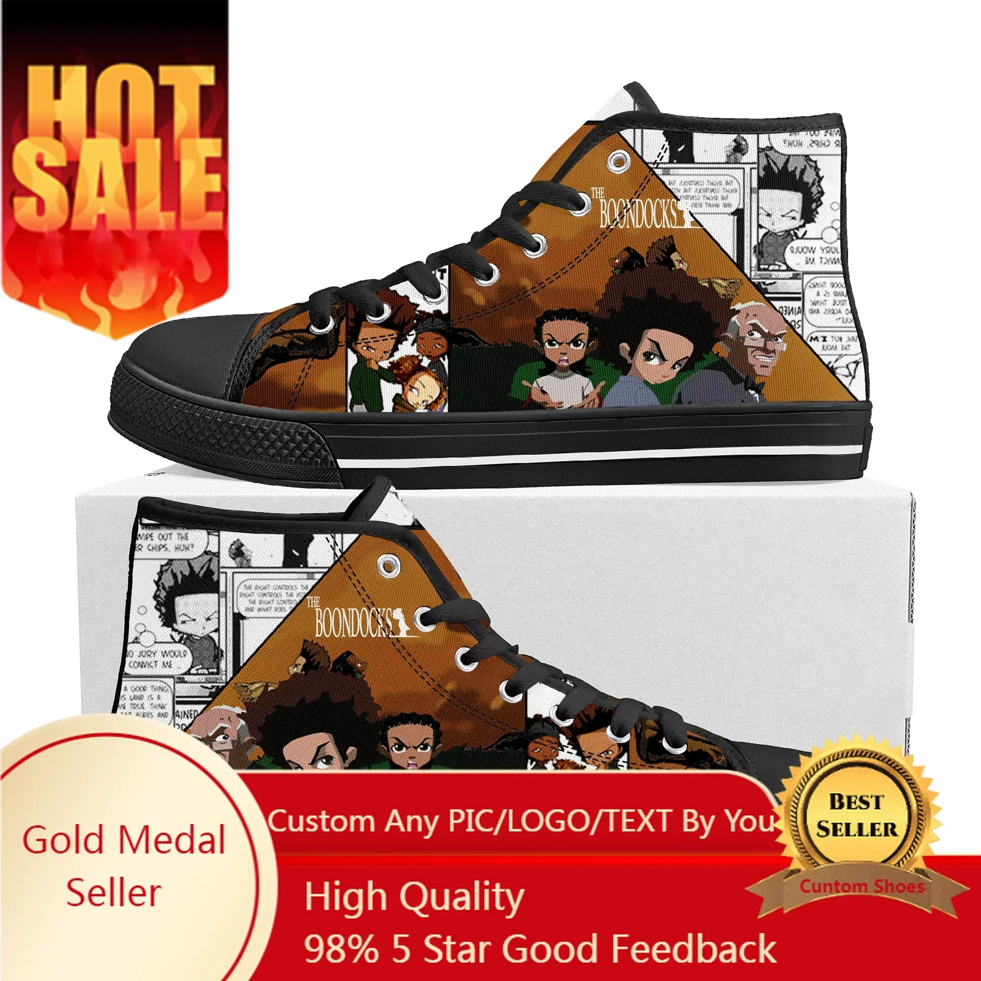 

Boondocks Huey Riley Freeman High Top Sneakers Mens Womens High Quality Canvas Sneaker Anime Casual Custom Made Shoes