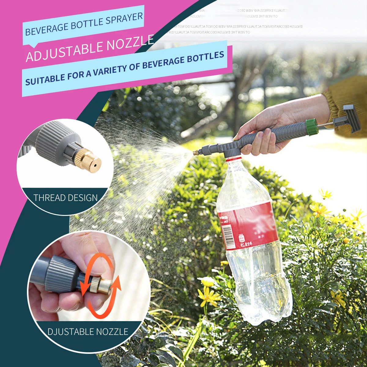 Adjustable High Pressure Air Pump Beverage Bottle Sprayer Watering Flower SprinklerSprinkler Atomizer Nozzle Gardening Tools