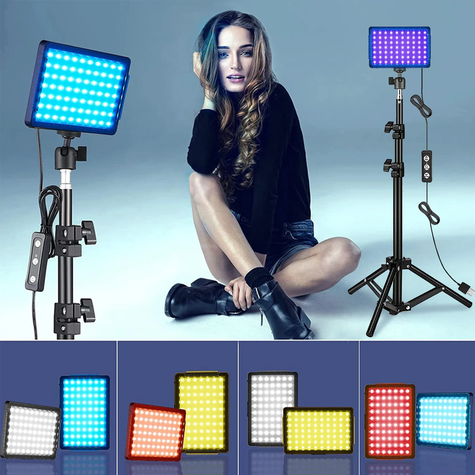 RGB LED-Panelleuchte, Professionelles Studio-Beleuchtungsset mit Stativ und Farbfiltern, Dimmbares Aufhellungslicht für Fotografie, Videoaufnahmen, Live-Streaming und YouTube-Inhaltsproduktion