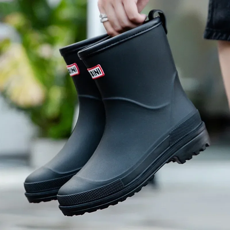 Rain Shoes for Women Fashion Mid Calf Rubber Boot Waterproof Work Garden Shoes for Women Non Slip Wading Shoe Botas Lluvia Mujer