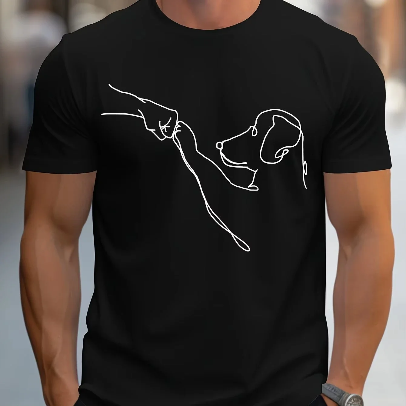 Men's 100_ cotton casual sports loose fit Funny Dog First print round neck short sleeved T-shirt top