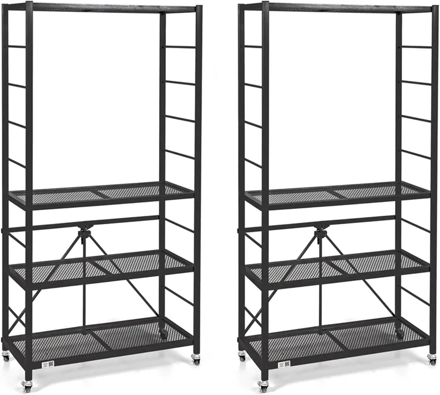 Origami R2 Series Folding Heavy Duty Steel Storage Rack Adjustable Shelving Portable Home Organization Unit With Wheels, Set Of