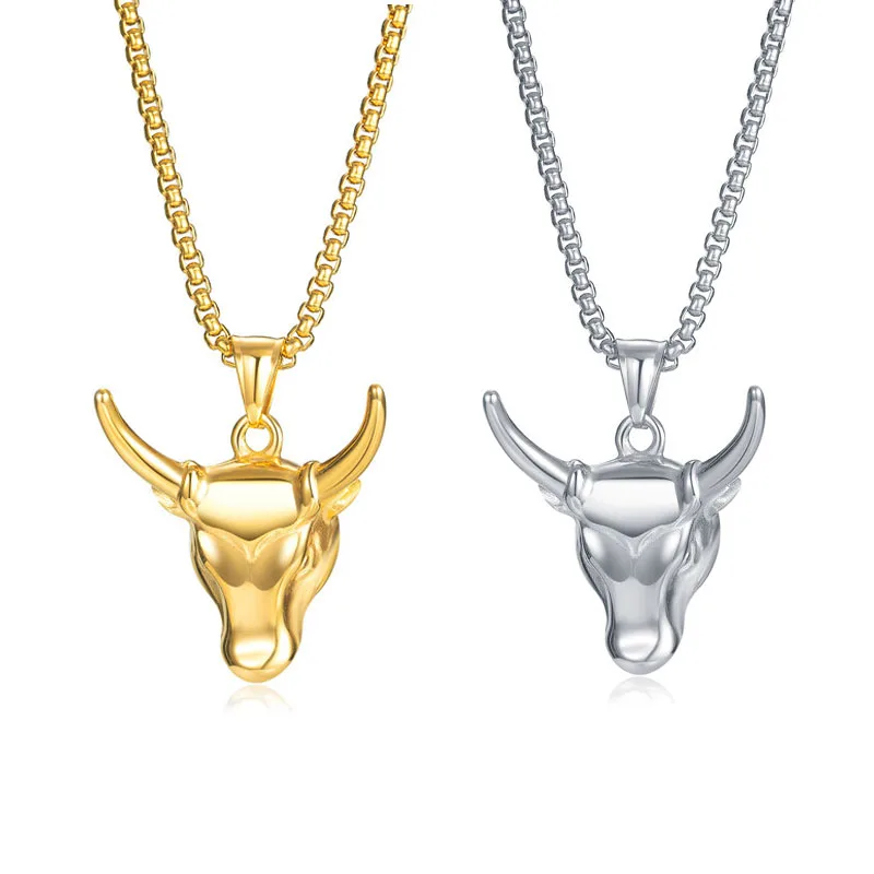 Fashion Stainless Steel Bull Head Pendant Necklace for Men Personality Animal Necklace Hip Hop Accessories Pendant Necklace