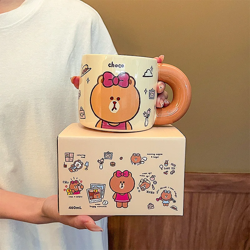 Kawaii Copo De Café De Cerâmica, Bonito Dos Desenhos Animados, Urso Marrom, Cony Choco, Linha Amigos, Periferia Adorável, Copo De Água, Presentes, 480ml