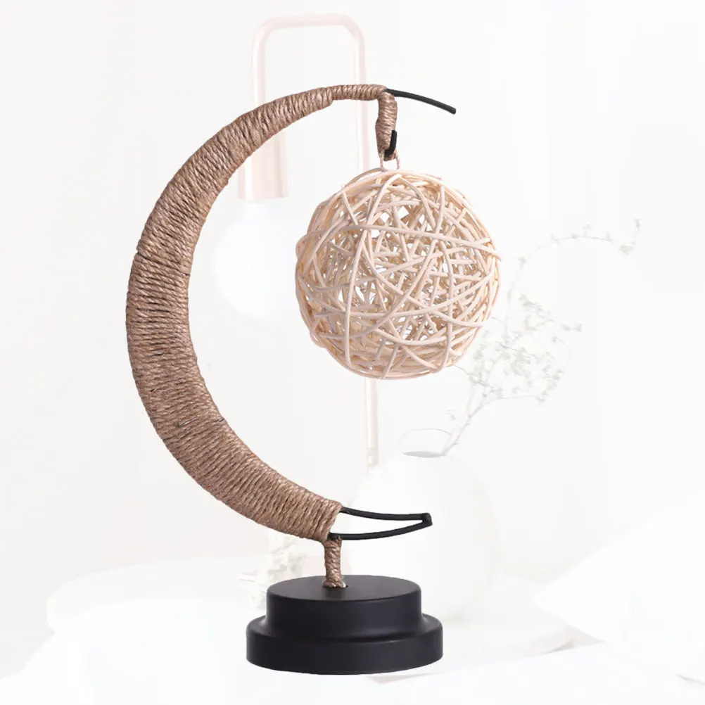 

1Pcs Iron Moon Lamp Vintage Style Table Light with Rattan Ball Powered Indoor Outdoor Decorative Lantern for Living Room