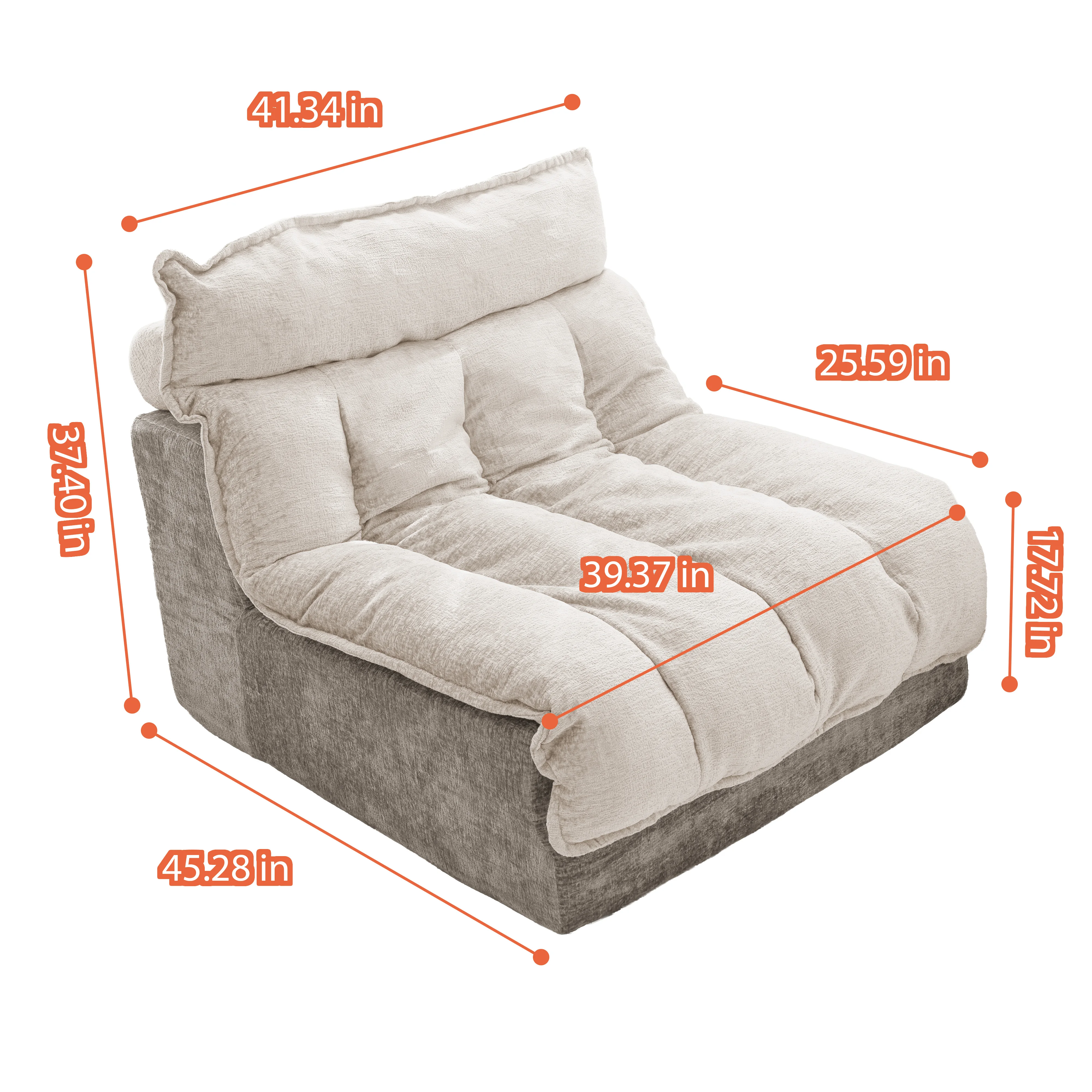 High Density Foam Bean Bag Chair Double Layer Chenille Lazy Sofa Ergonomic Tiered Back Support Compact Single Sofa for Living Room Apartment
