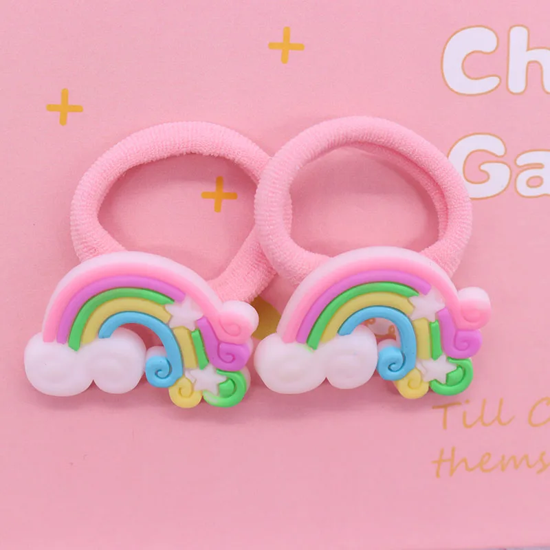 2Pcs/Set Beautiful Rainbow Hair Accessories Children Rubber  Bands Scrunchies Elastic Hair Bands Girls Headband Decorations Ties