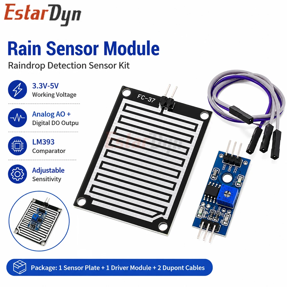 Estardyn DC 5V Raindrop Sensor Module Relay Output Rain Detection Board for Smart Irrigation Alarm