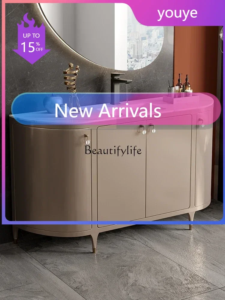 N J Light Luxury Bathroom Cabinet Hand Washing Cabinet Solid Wood Floor Simple Bathroom Wash Basin Cabinet Combination