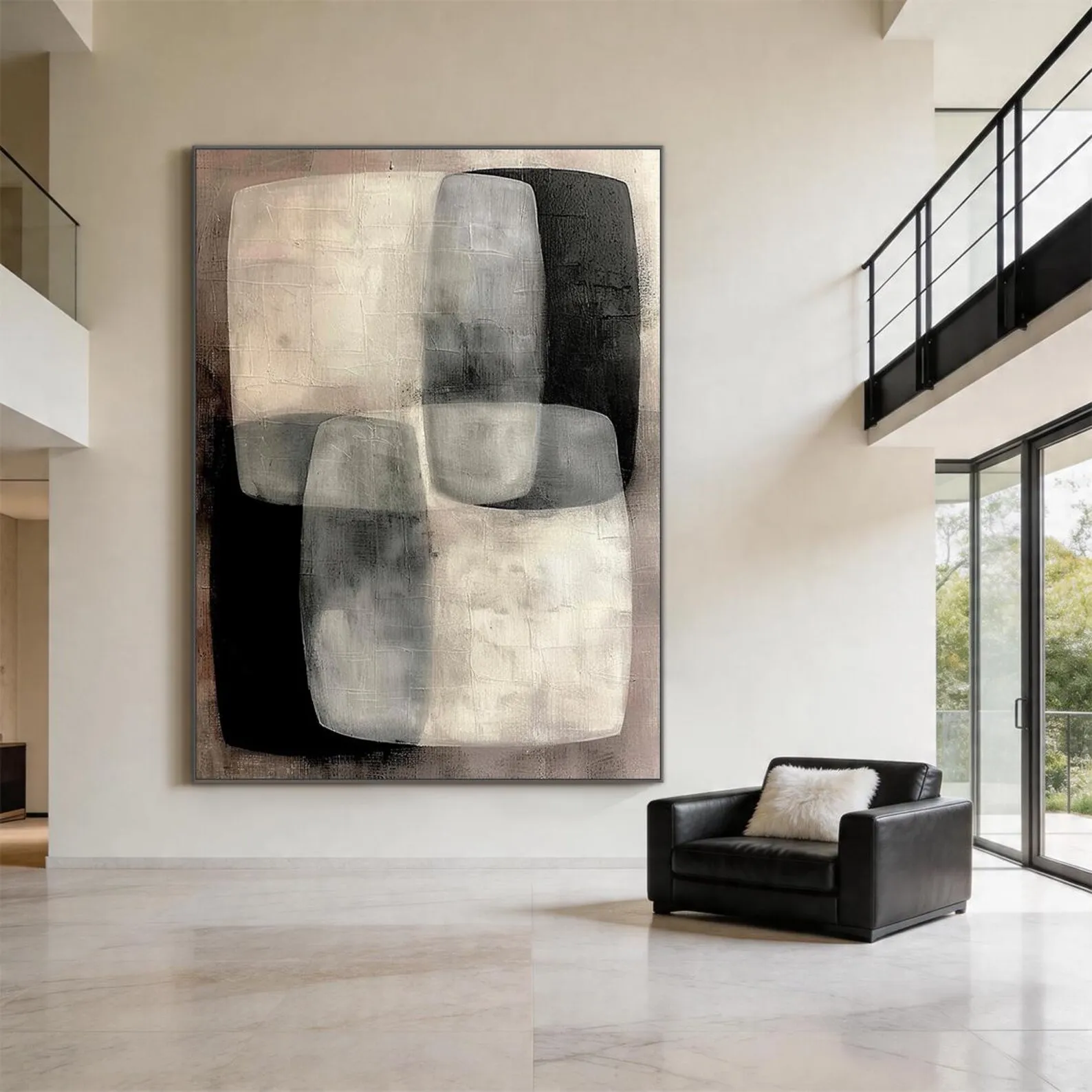 Mhemyo Large Black White Abstract Hand Painted Oil Painting Textured Neutral Canvas Wall Art Modern Minimalist Living Room Decor