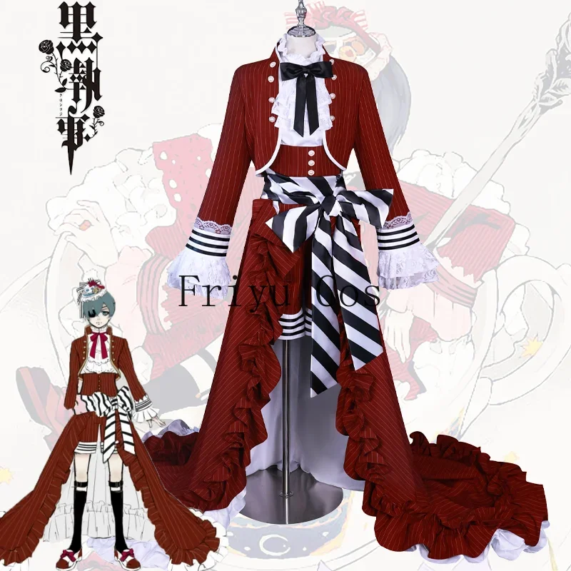 

Black Butler Ciel Phantomhive Cosplay Costume Red Long Dress Role Play Clothing Activity Carnival Suit Halloween Party Comic Con