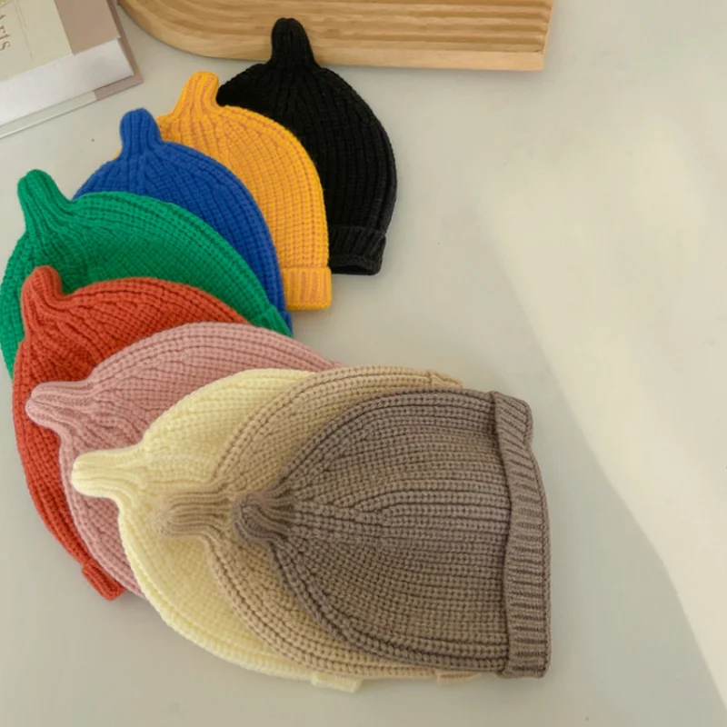 Spring Autumn Outdoor Warm Knit Beanies Bonnet Korean Candy Color Wool Baby Costume Hats Caps for Newborn Girls Boys Accessories