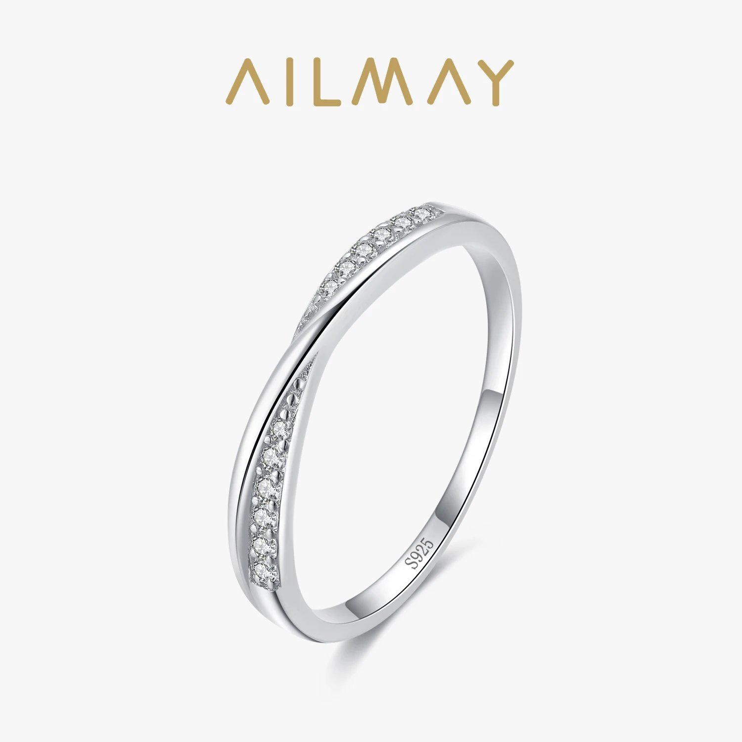 Ailmay Simple Interwoven Ring 925 Sterling Silver CZ Zircon Finger Rings For Fine Female Fashion Jewelry