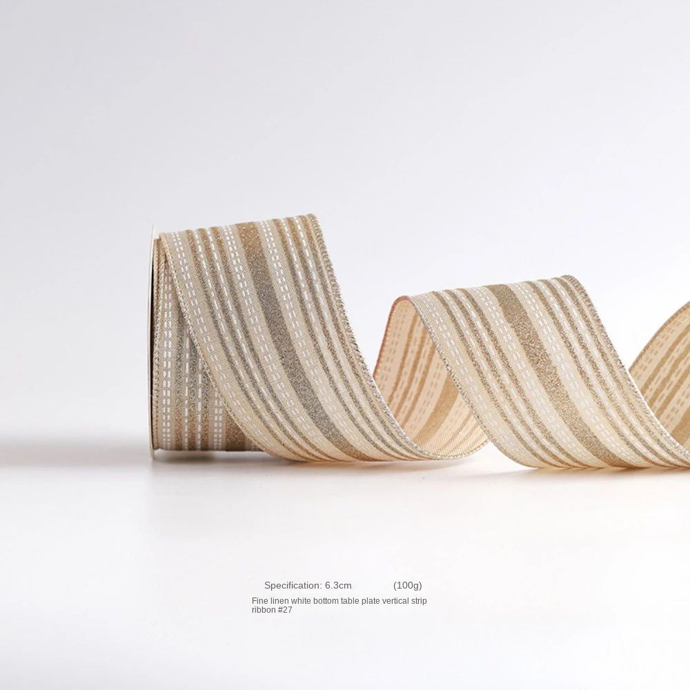 10 Yards Christmas Ribbons Champagne Gold Wired Edge Weave Ribbon Imitation Hemp Material Bows Craft Decoration