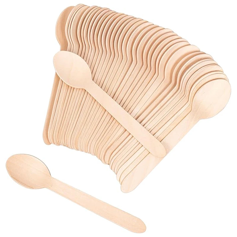 100Pcs Disposable Wooden Spoons, 6-Inch Biodegradable Sampling Tasting Spoons for Parties Camping Weddings Takeout Picnics