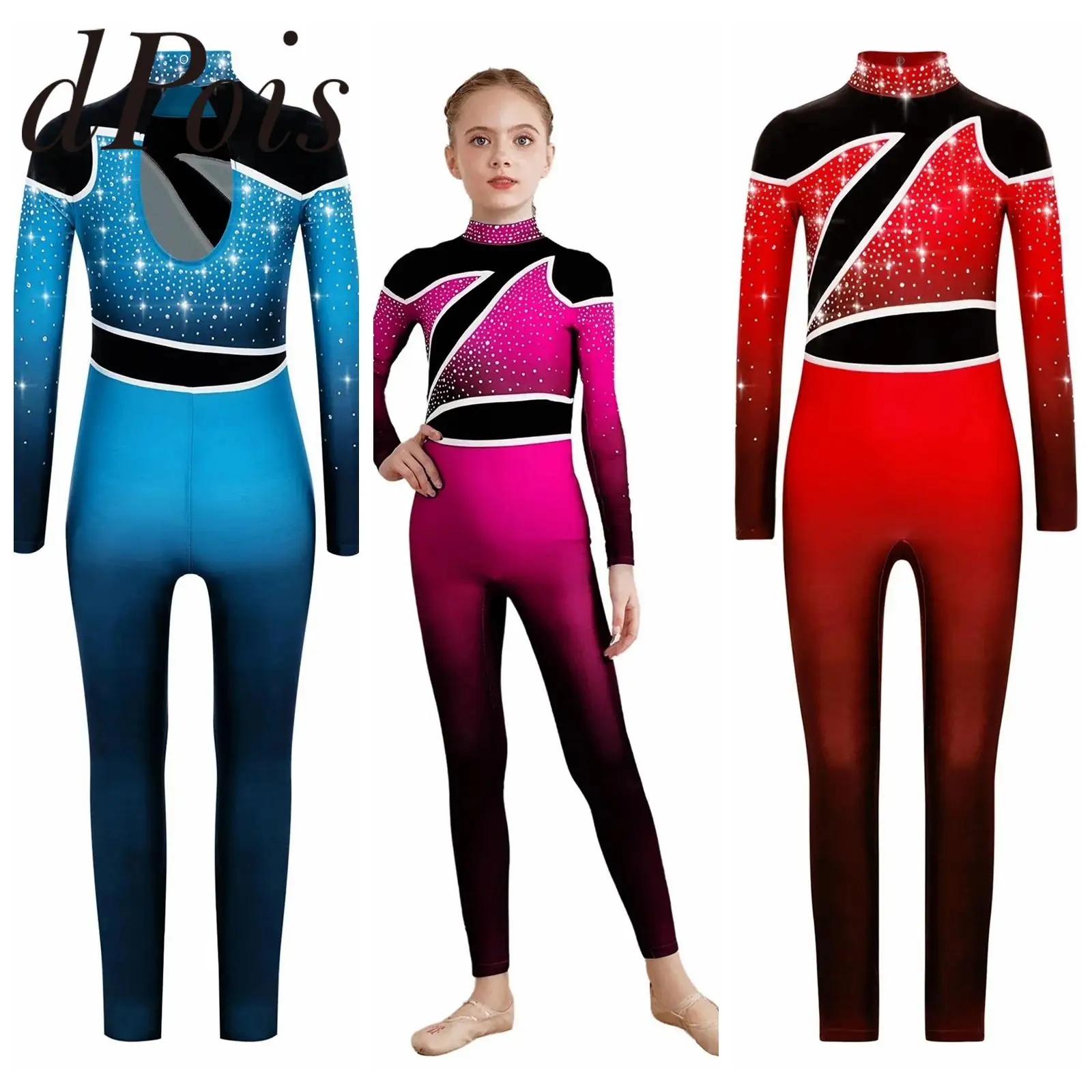 

Girls Long Sleeve Rhythmic Gymnastics Jumpsuit Ballerina Ballet Dance Leoatrds Ice Roller Skating Bodysuit Children's Dancewear