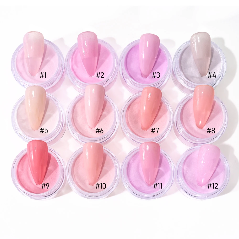 Juego de polvos acrílicos profesionales 3 en 1, 12 colores, color rosa desnudo, 12 tarros, estructura de extensiones de uñas acrílicas y inmersión, polvo, polvos acrílicos, 10g