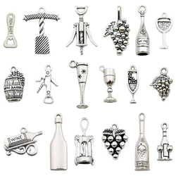 18pcs Mixed Wine Grape Cocktail Glass Wine Opener Charms Alloy Metal Tibetan Silver Pendants For DIY Jewelry Making And Crafting