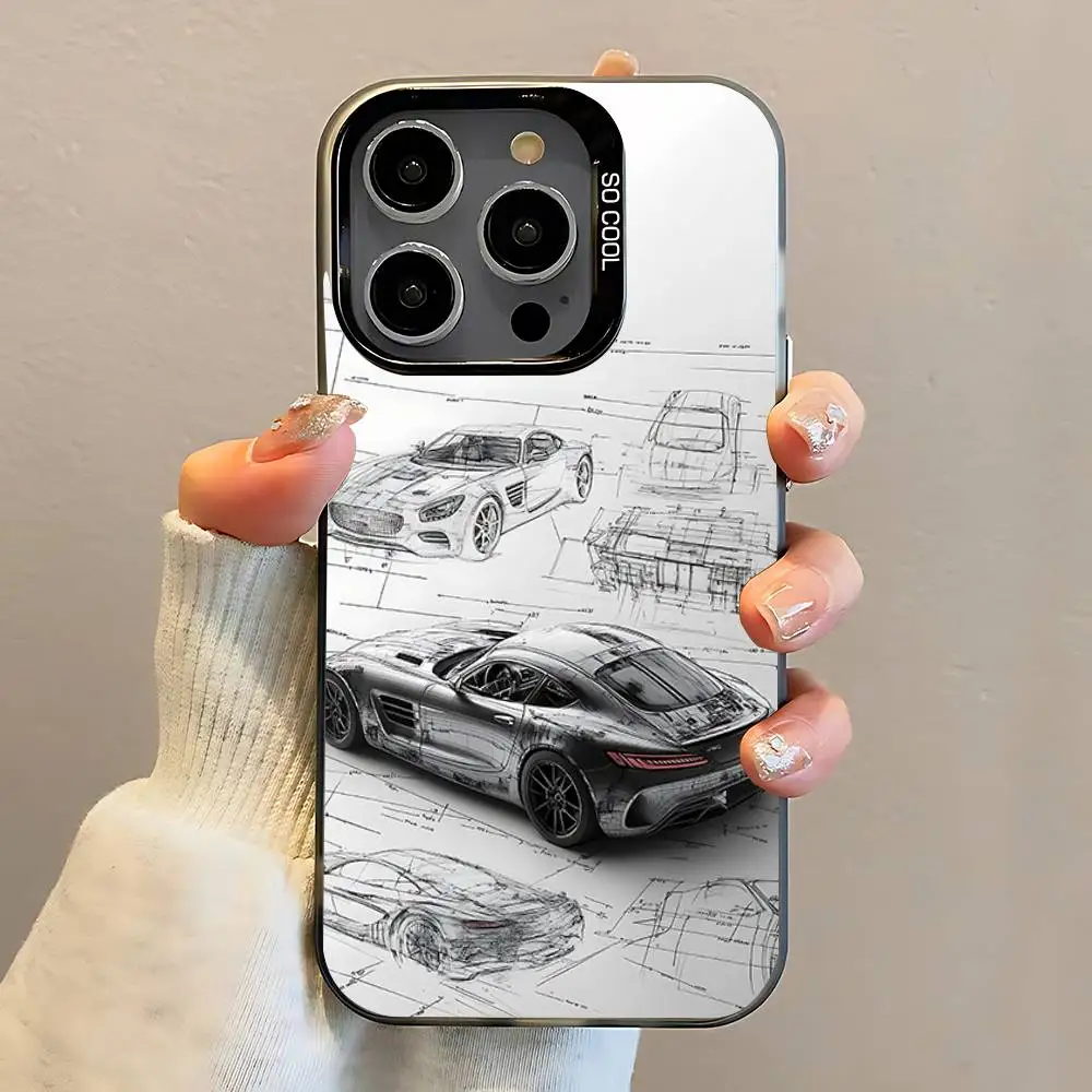 حافظة هاتف Cls 63 AMG Car M-Mer-cedes لهاتف iPhone 16,15,14,13,12,11,Pro,Max,Plus,Mini,SE مضادة للسقوط باللون الأسود غير اللامع