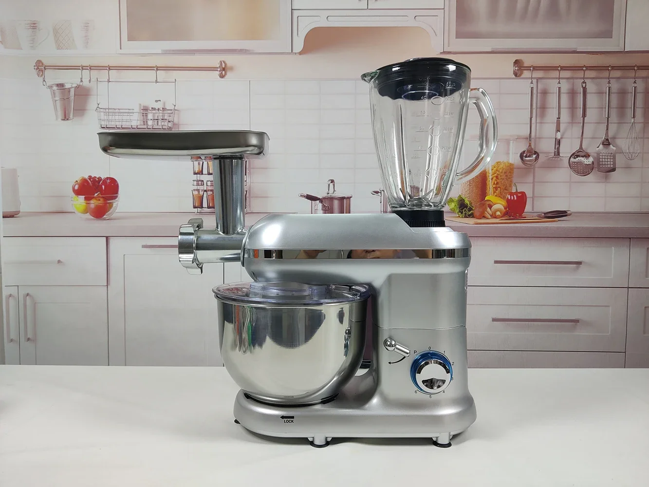 2025 رائجة البيع 3 في 1 المخابز التجارية الغذاء الخبز العجين العجن خلاط كهربائي مع مفرمة اللحم والخلاط