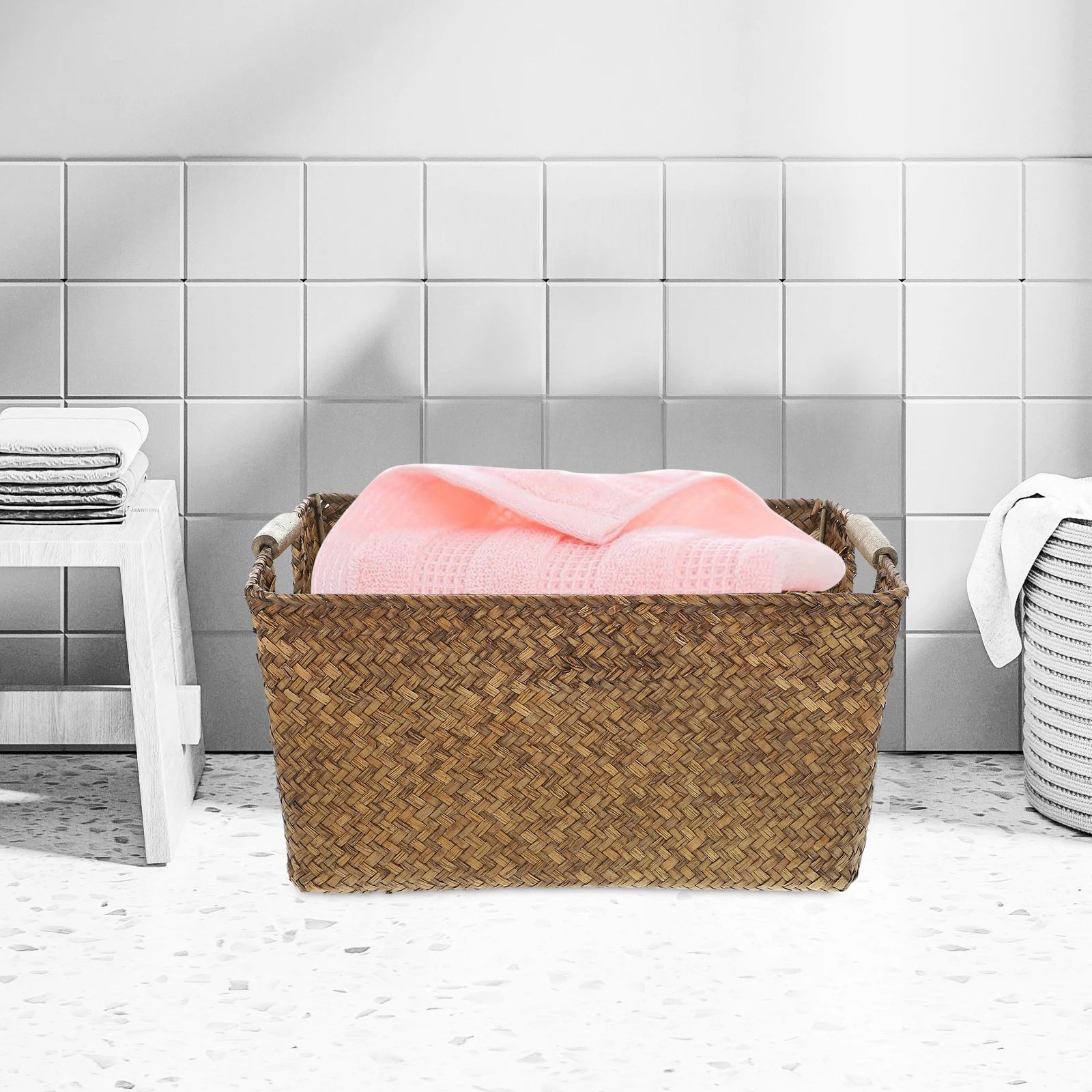 Bamboo Woven Storage Basket Seagrass Desktop Organizer Home Office Bedroom Sundry Box Multifunctional Household