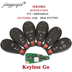 jingyuqin 433Mhz ID46 Remote Car keyless Go For Jeep Grand Cherokee Chrysler Town & Country 300 Dodge Caravan 1YZ-C01C Smart key