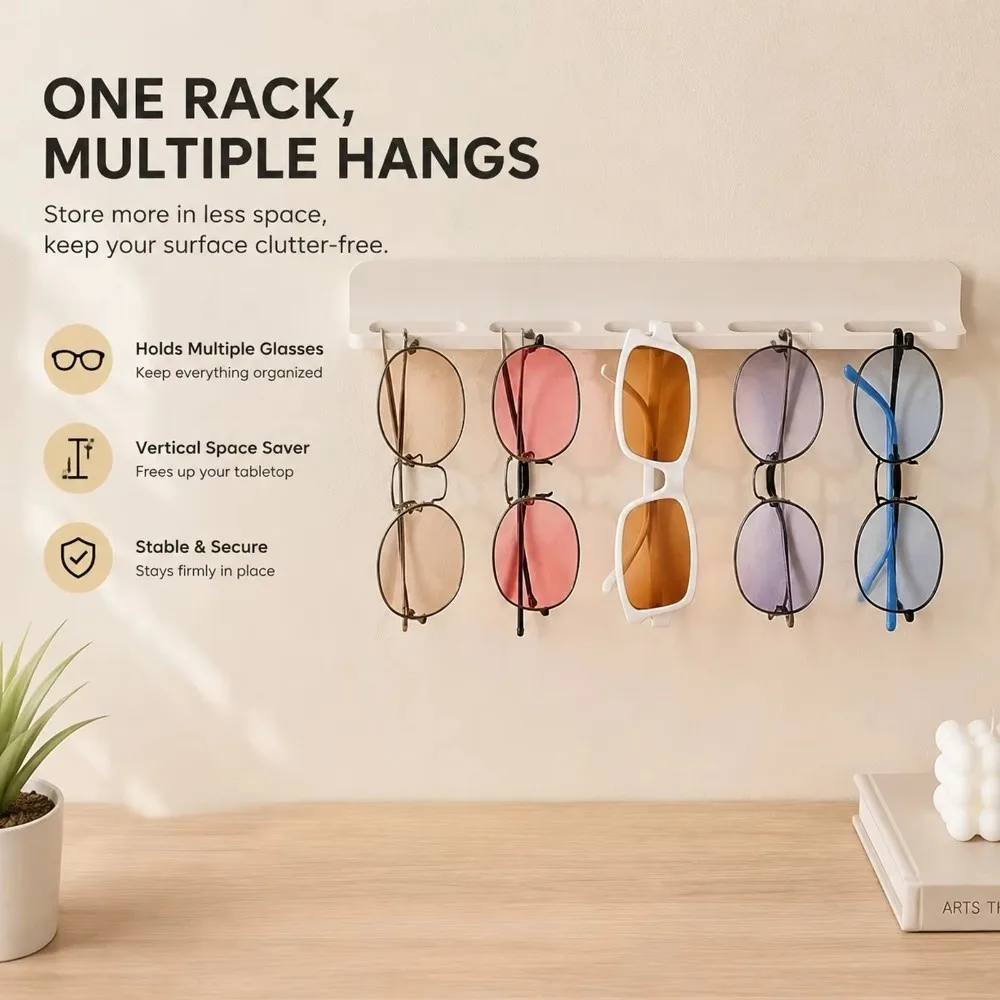 Silicone Sunglasses Storage Rack Wall Mounted Self-Adhesive Eyeglasses Wall Holder Space Saving Multi-Slot