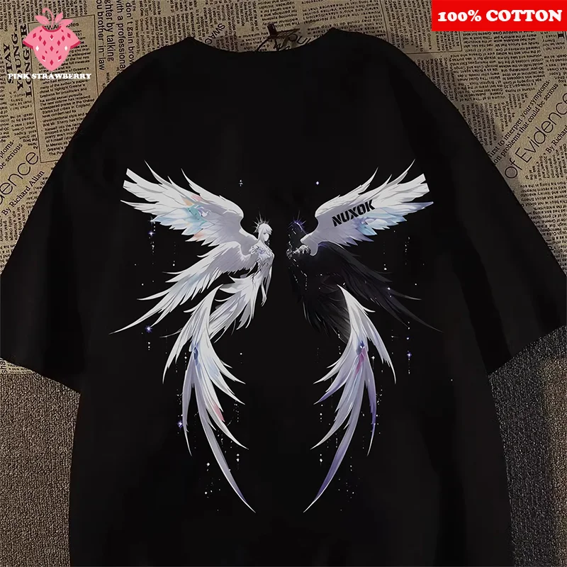 

American style Angels Demons Print T-shirt Man Women Summer 100% Cotton Short Sleeve Tee Casual Y2k Tops street Couple clothing
