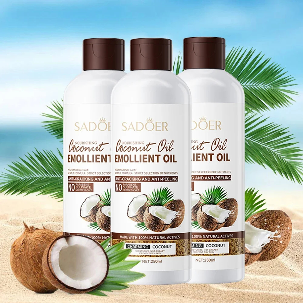 250ml Coconut  Sooth Dry Skin Lighten Fine Lines Face Massage Oil Nourishes Hair Removes Frizz Hair Care Oil Firming Body Oil