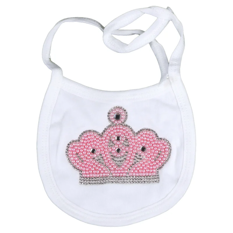 

Newborn Baby Items Bebe Baby Bibs Burp Cloths For Boy Girls Pearl Beads Bling Crown Style Solid White Fabric Bibs By Handmade