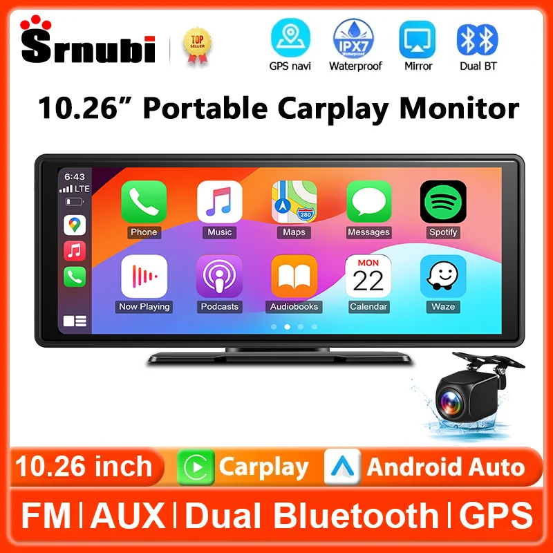 

10.26 inch Portable Car Radio Wireless Carplay Screen MP5 BT5.0 FM AUX Multimedia Video Player Android Auto Support Rear Camera