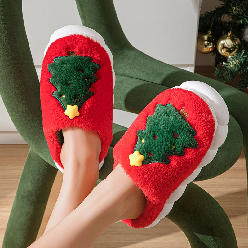 New Fashion Christmas Slippers for Men Women Warm Plush Winter Slippers Women Comfort Platform Indoor Slippers Pantuflas Mujer