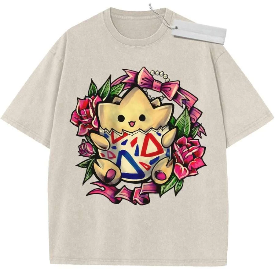 Beige Vintage Washed T-Shirt mit süßem Stern-Charakter-Cartoon-Print, Oversized Streetwear für den Alltag, Freizeit, Campus, Ausflüge und Partys ​