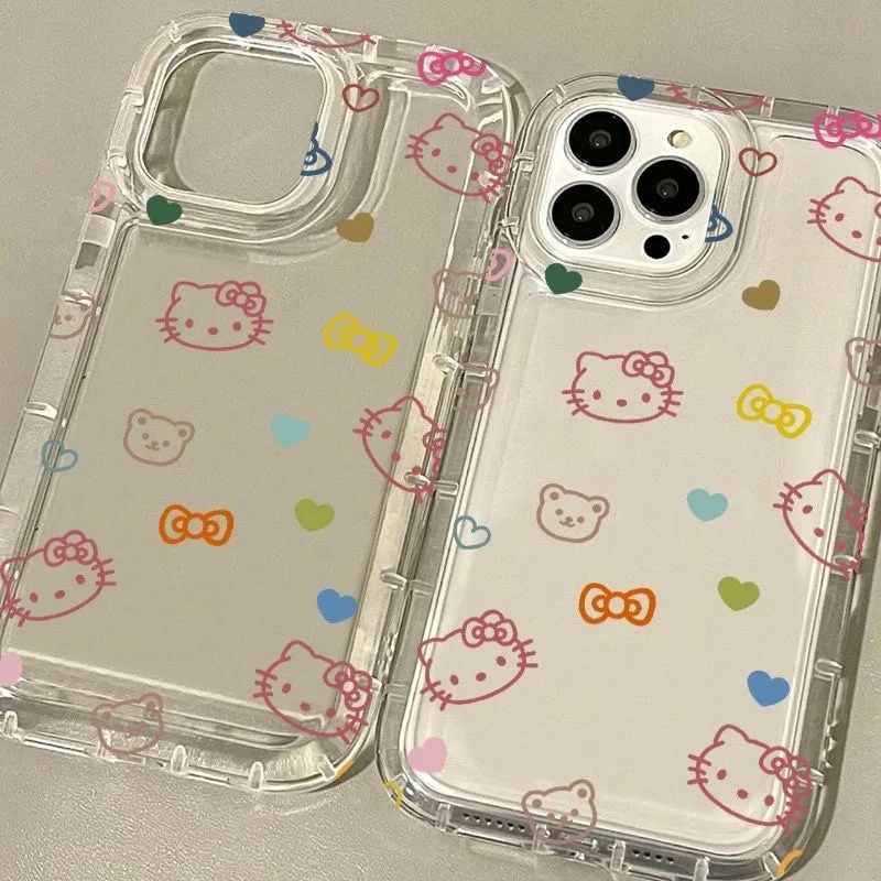 Sanrio Hello Kitty Pink Anime Transparent Phone Case For iPhone 16 15 14 13 12 11 Pro Max Xr XS 16 Plus Case Cute cartoon Cover