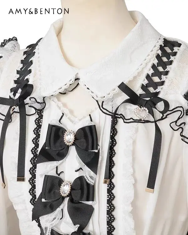 

Japanese Liz New Mass-produced Shirt Sweet Cute Lolita Lace Splicing Off-the-shoulder Splicing Color Short-sleeved Shirt Women
