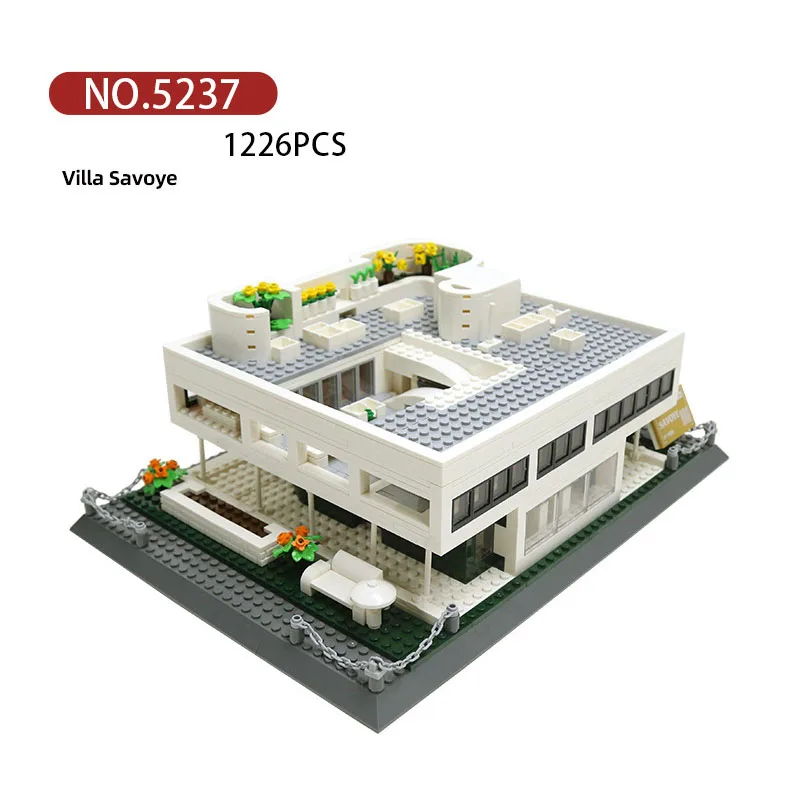 Creative World Famous Art Architecture City Street View Block France Villa Savoye Assembly Building Brick Streetscape Toys