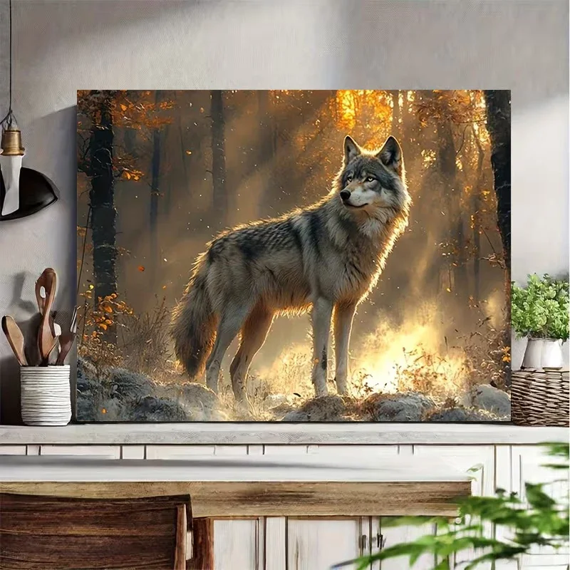 Multiple sizes 1pc frameless Canvas Painting,Wolf in The Autumn Forest Landscape Poster and Prints Canvas Painting Wall Art Pict