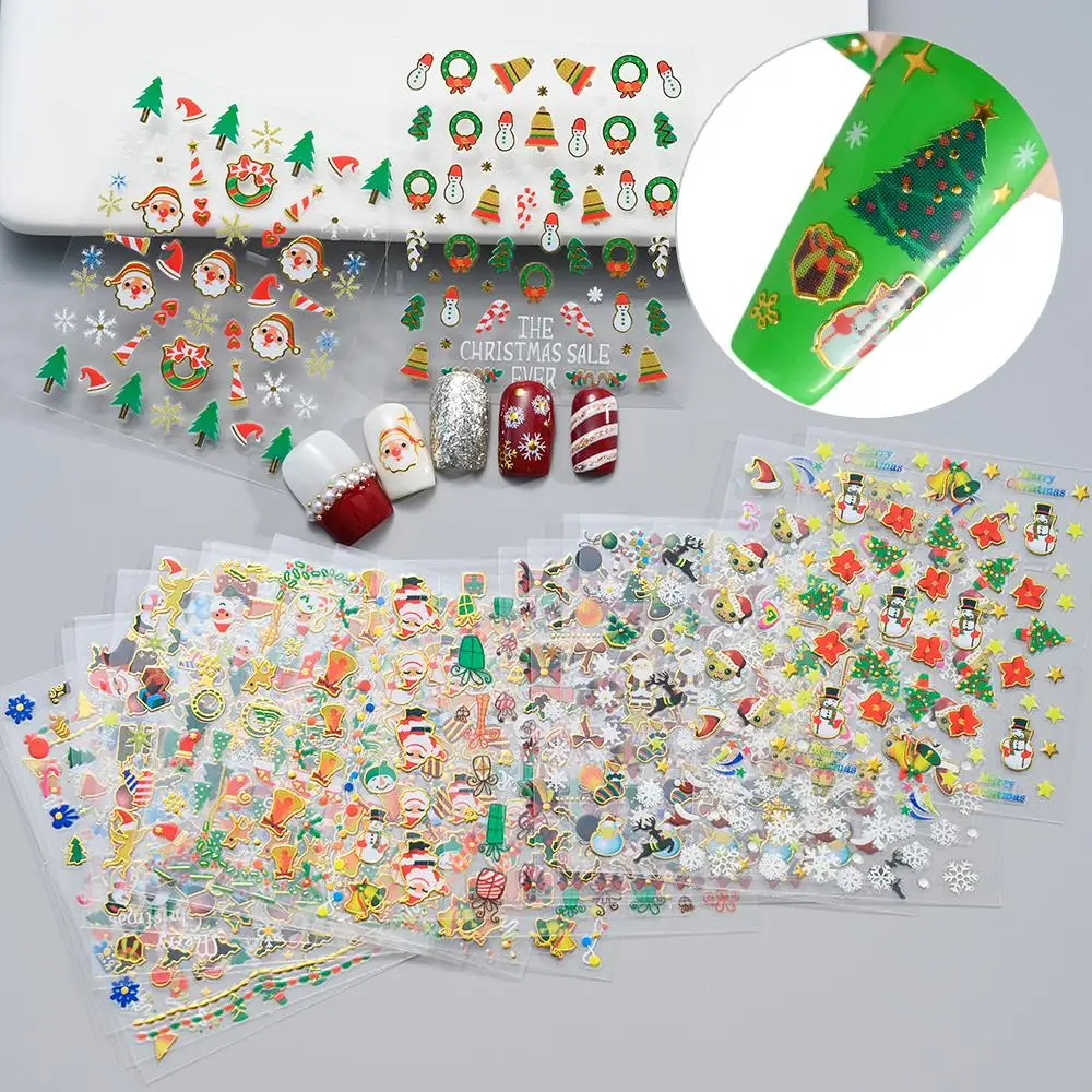 

24Pcs Christmas Santa Claus Nail Stickers 3D Self- Adhesive Decals with Cute Snowman Snowflake Elk Design Xmas Nail Art Sliders