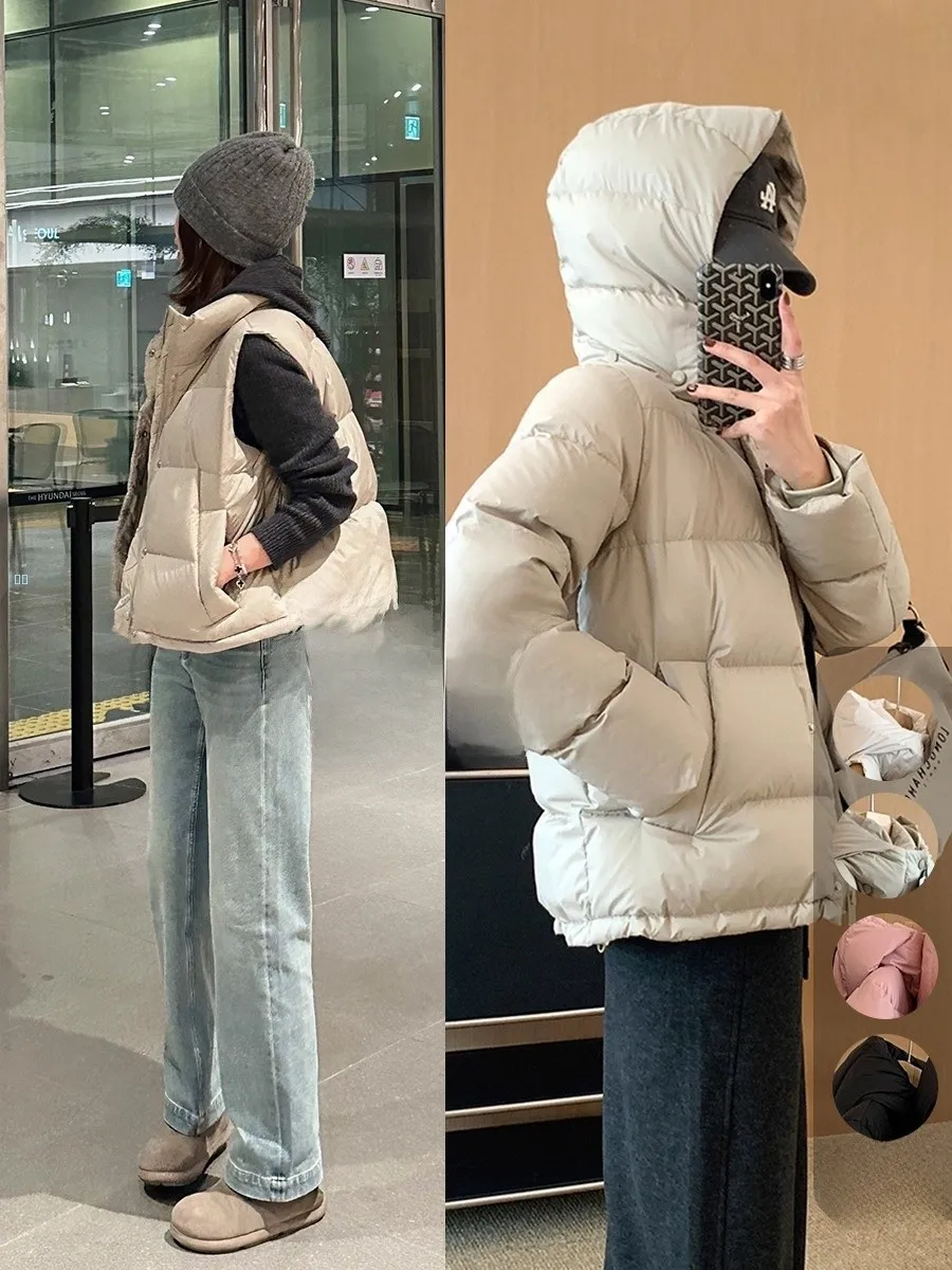 

Женская двусторонняя куртка DuPont Tee-Proof 95 из белого пуха, серия Bubble, с флисовой подкладкой, на молнии