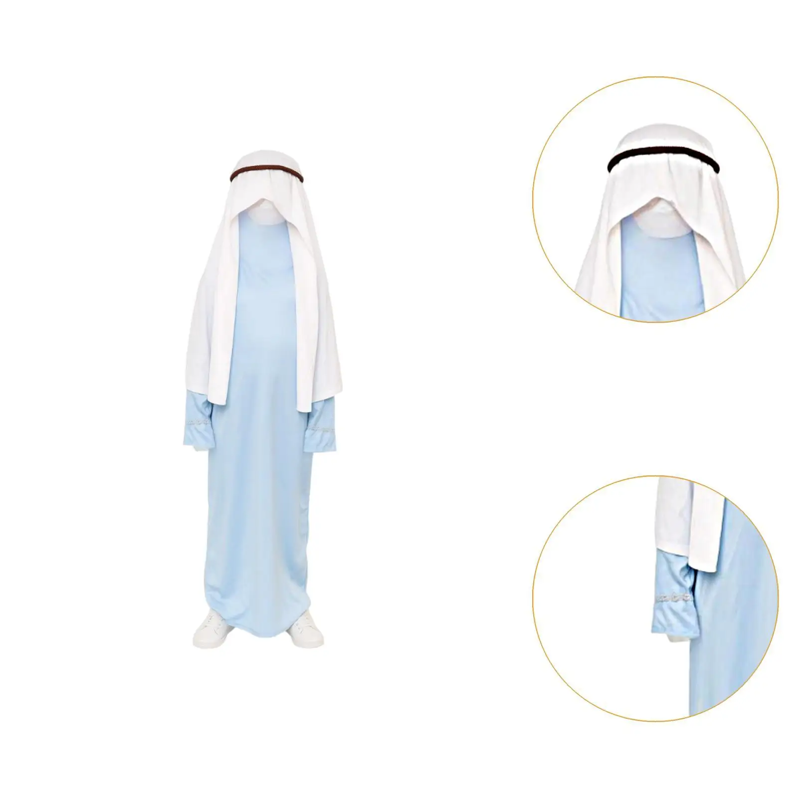 Kids Virgin Mary Costume Soft Polyester Headscarf Robe Christmas Nativity Scene Dress Up Stage Performance Clothing