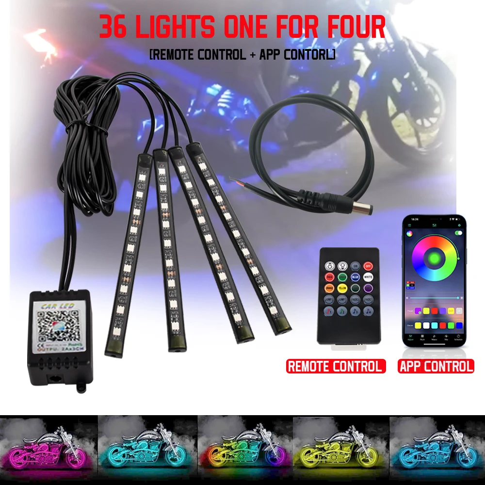 Motorrad LED Neon Streifen Licht Moto Drahtlose RGB Fernbedienung UnderGlow Lampe Kit Für Harley Yamaha Auto Dekorative Licht Streifen