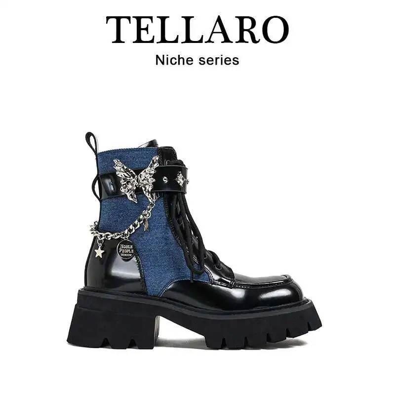 New Butterfly Thick Soled Martin Boots Height Increase Ankle Boot Genuine Leather Shoe Fiesta Carnival Halloween Cos Cosplay