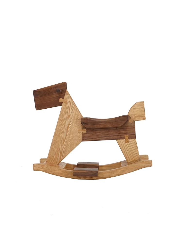 Red Oak Black Walnut Log Size Children's Rocking Horse Toy Living Room Ornament