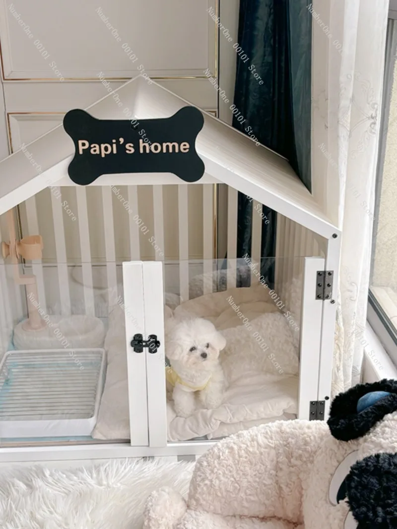 Solid Wood Dog House, Indoor Small Bichon Frise Doghouse, All-Season Compatible, Detachable and Washable Dog Cage, Luxurious