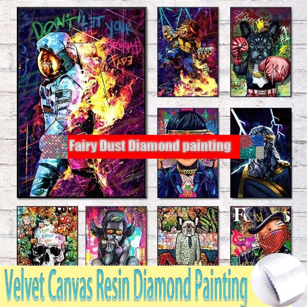 페어리 더스트 송진 다이아몬드 페인팅 그래피티 우주 비행사 풍경 DIY 5D 다이아몬드 모자이크 풀 드릴, 라인석 십자가 그림