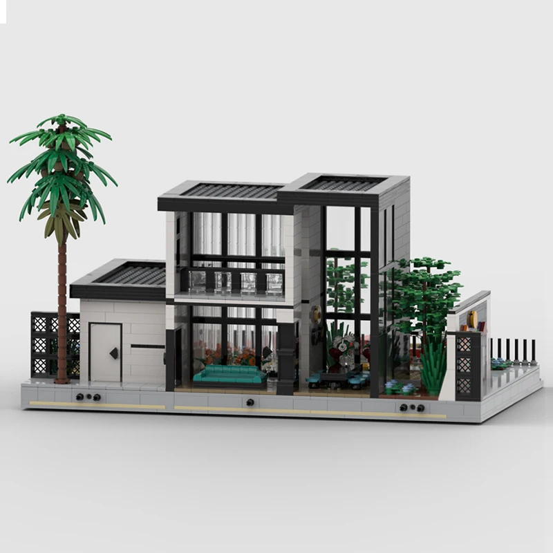 Cidade rua vista modelo moc tijolos de construção moderna praia villa tecnologia modular presentes feriado montar crianças brinquedos terno