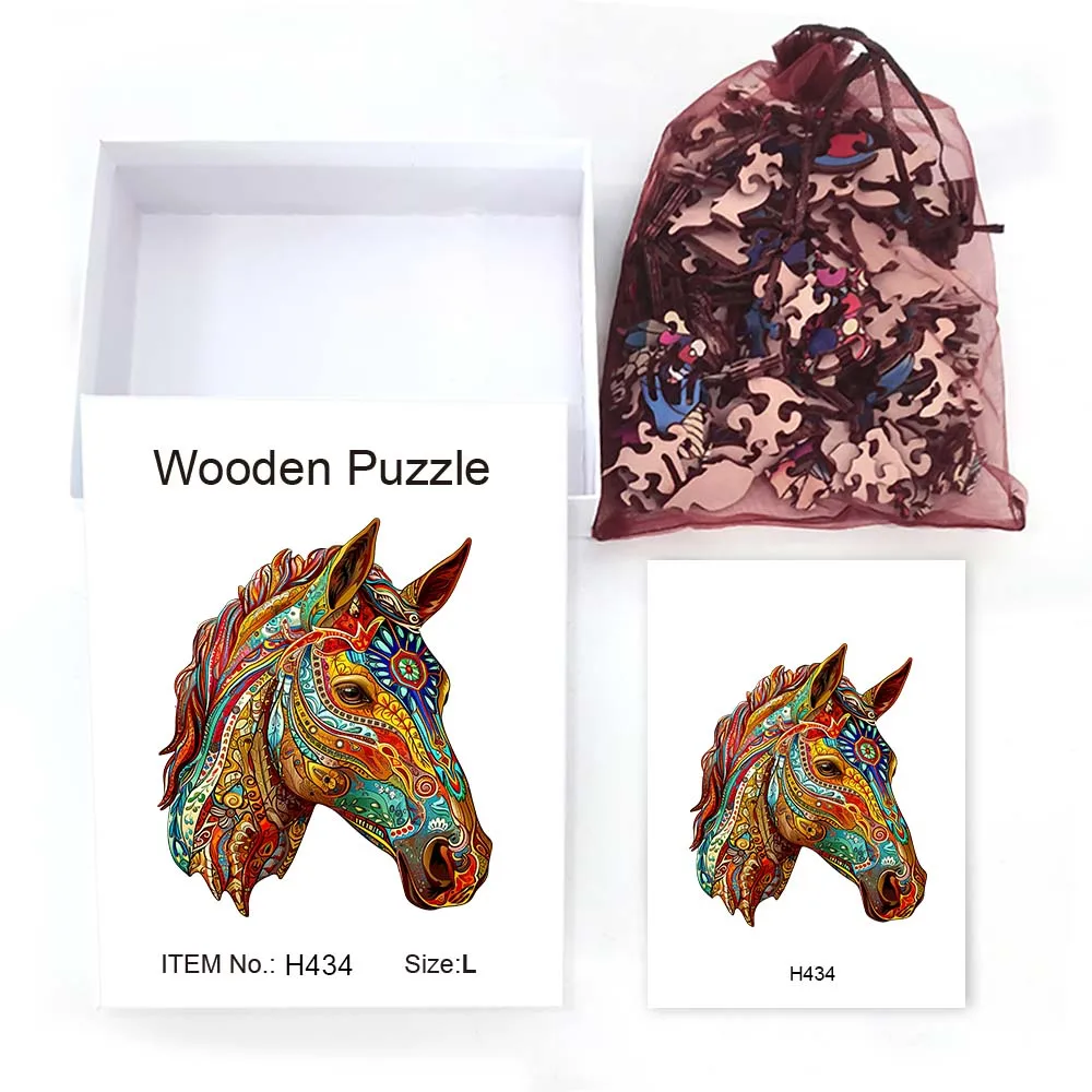 صندوق هدايا خشبي على شكل حصان ملون، هدية رائعة، ألغاز على شكل حيوان غير منتظم، هدية فريدة من نوعها، تفاعل عائلي #5