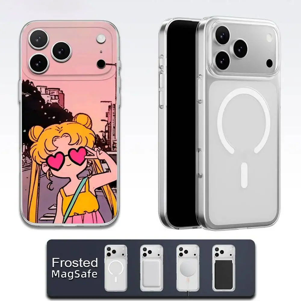 Jolie coque de téléphone marin fille mignonne pour iPhone 17,16,15,14,13,12,11,Pro,Max,Plus,E,Air,Mini Magsafe magnétique givré Transparent