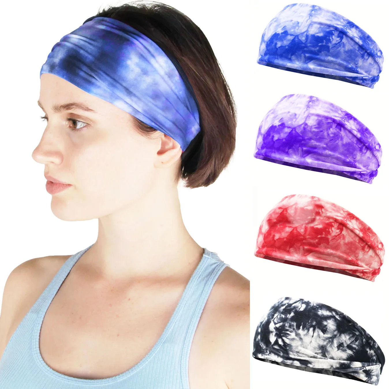 Tie-dye Headband Sports Sweatband for Running Gym Workout Tennis Headwrap Stretch Elastic Fitness Yoga Hair Band Sports Headband