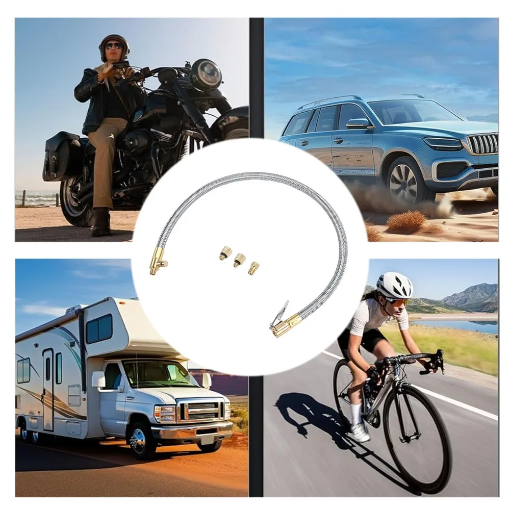 54cm / 21 Inch Tire Inflator Extension Hose Braided Hose Universal Locking Air Chuck Adapter Brass Connectors